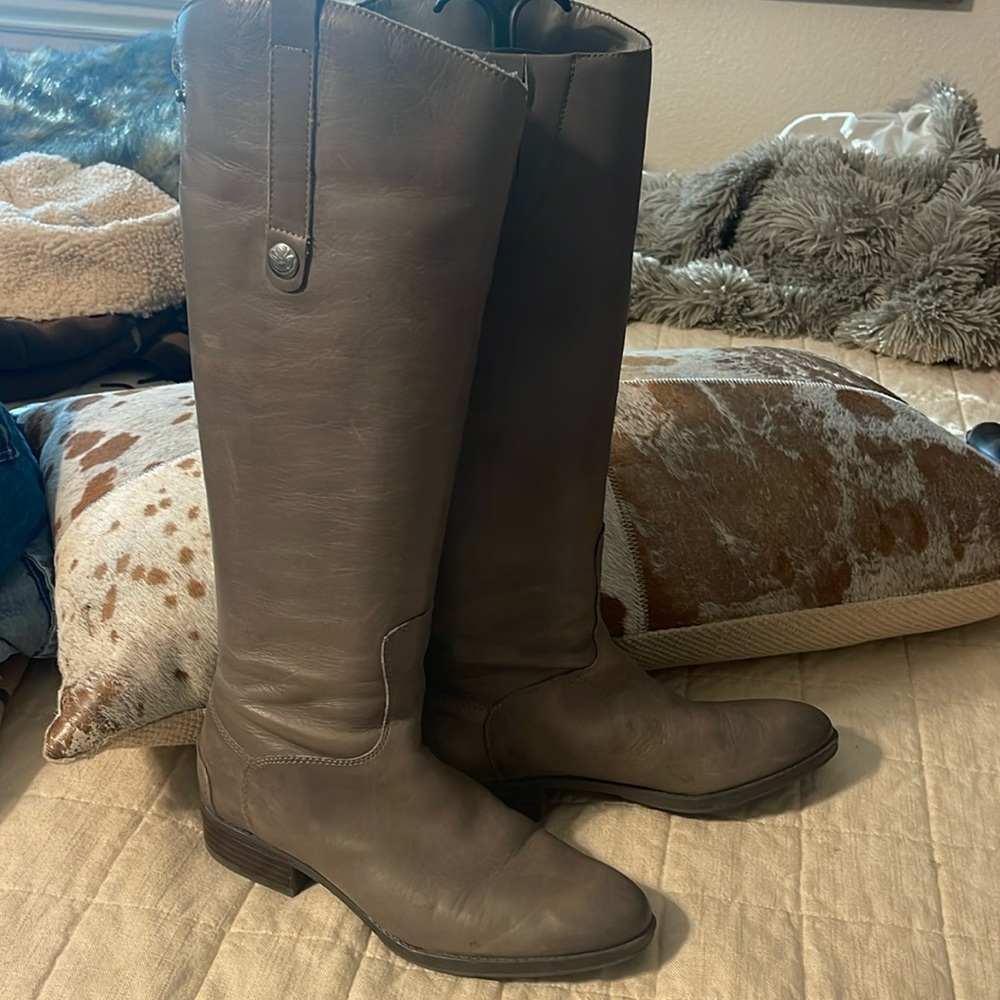 Sam Edelman taupe/grey boots. Zip up the back